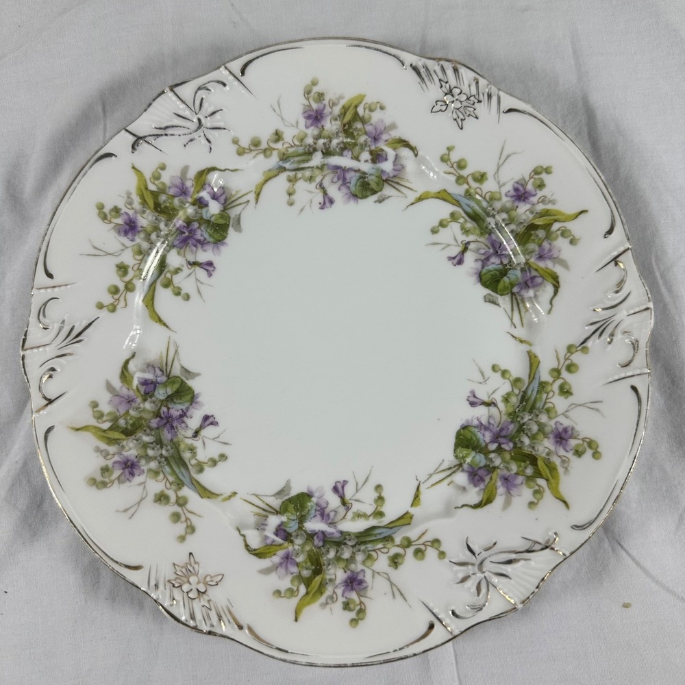 ANTQ Carl Tielsch CT Altwasser Germany Porcelain Plates Purple Violets 4 set 8" - Picture 5 of 16